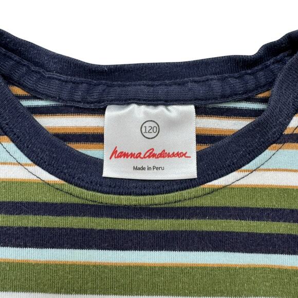 HANNA ANDERSSON Vintage Stripe Long Sleeve Tee Size 120 6-7 Kids Blue Green Tan - Picture 3 of 4